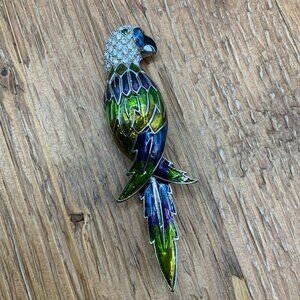 Parrot Bird Rhinestone Multi Colored Enamel Silver Tone Brooch Pin